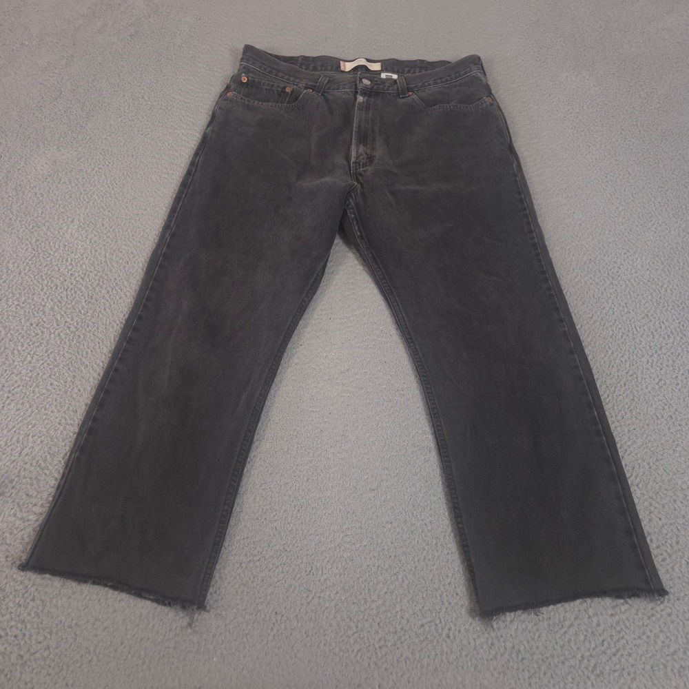 VINTAGE Levi's Jeans Mens 36x28 Black 505 Regular Fit Straight Leg Raw Hem Y2K